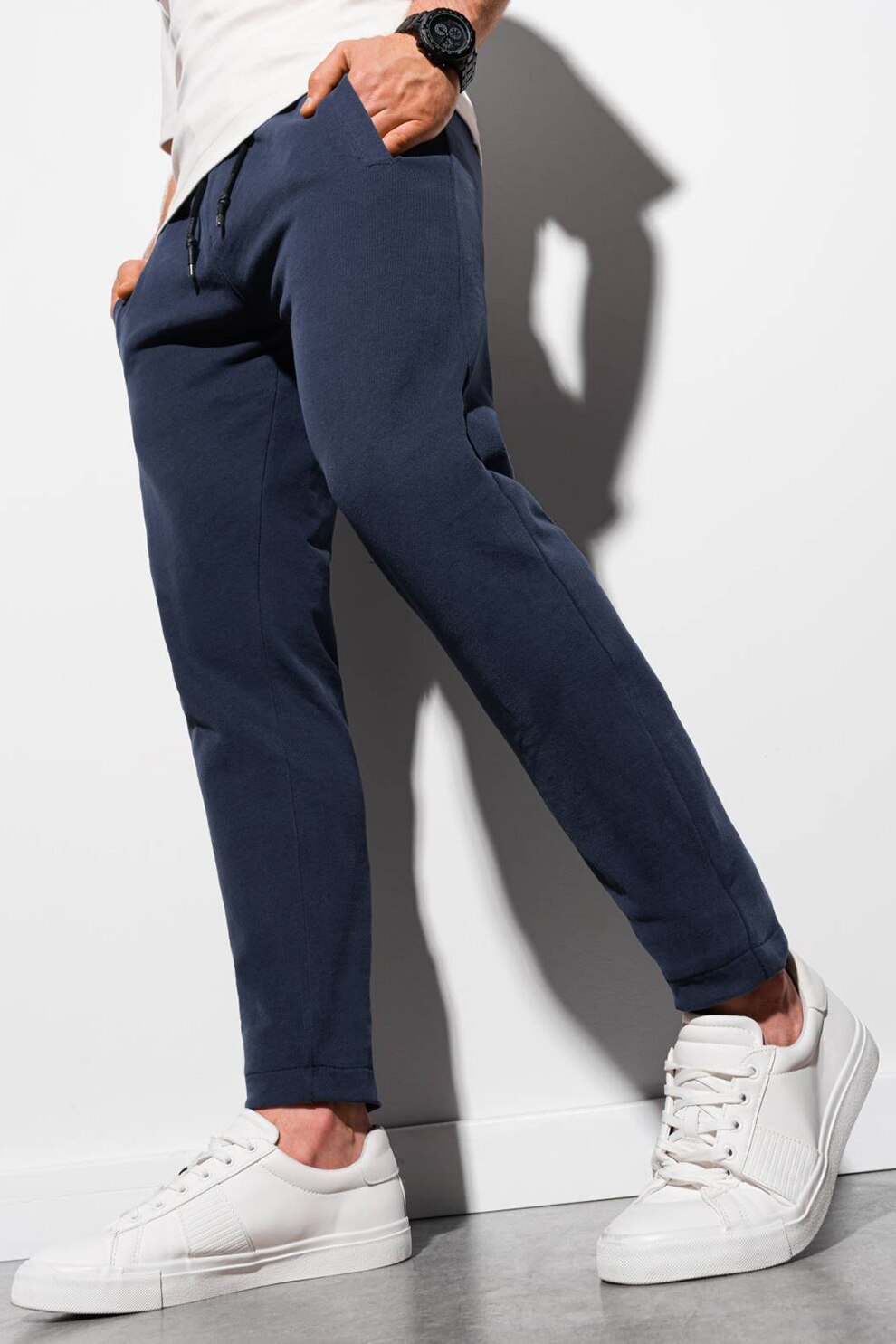 OMBRE, Pantaloni sport de bumbac, Bleumarin inchis