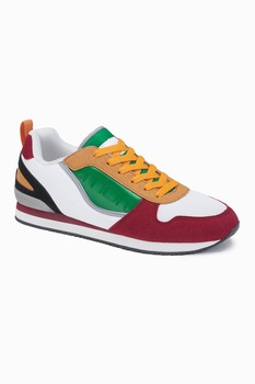 OMBRE, Pantofi sport cu insertii de piele intoarsa ecologica, Alb/Rosu inchis/Verde OMBRE, Pantofi sport cu insertii de piele intoarsa ecologica, Alb/Rosu inchis/Verde