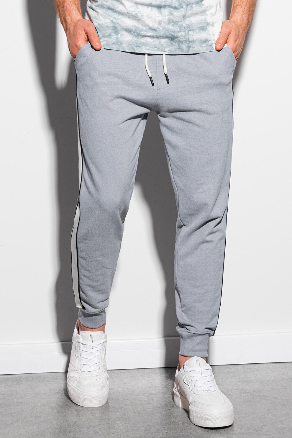 OMBRE, Pantaloni sport cu buzunare oblice, Gri