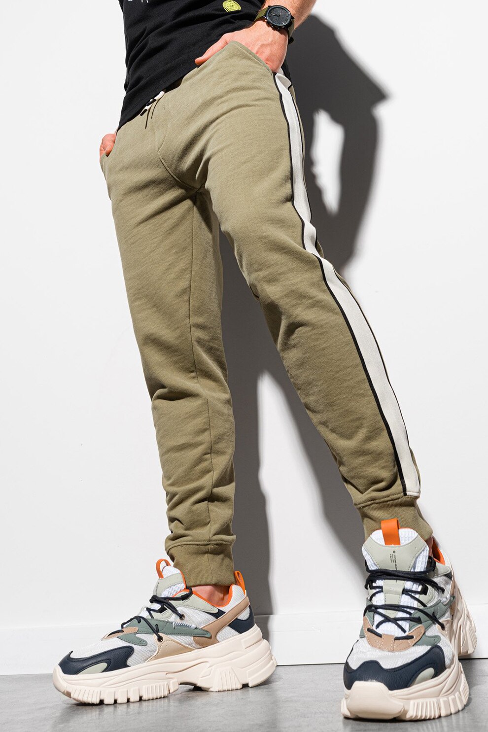 OMBRE, Pantaloni sport cu buzunare oblice, Kaki