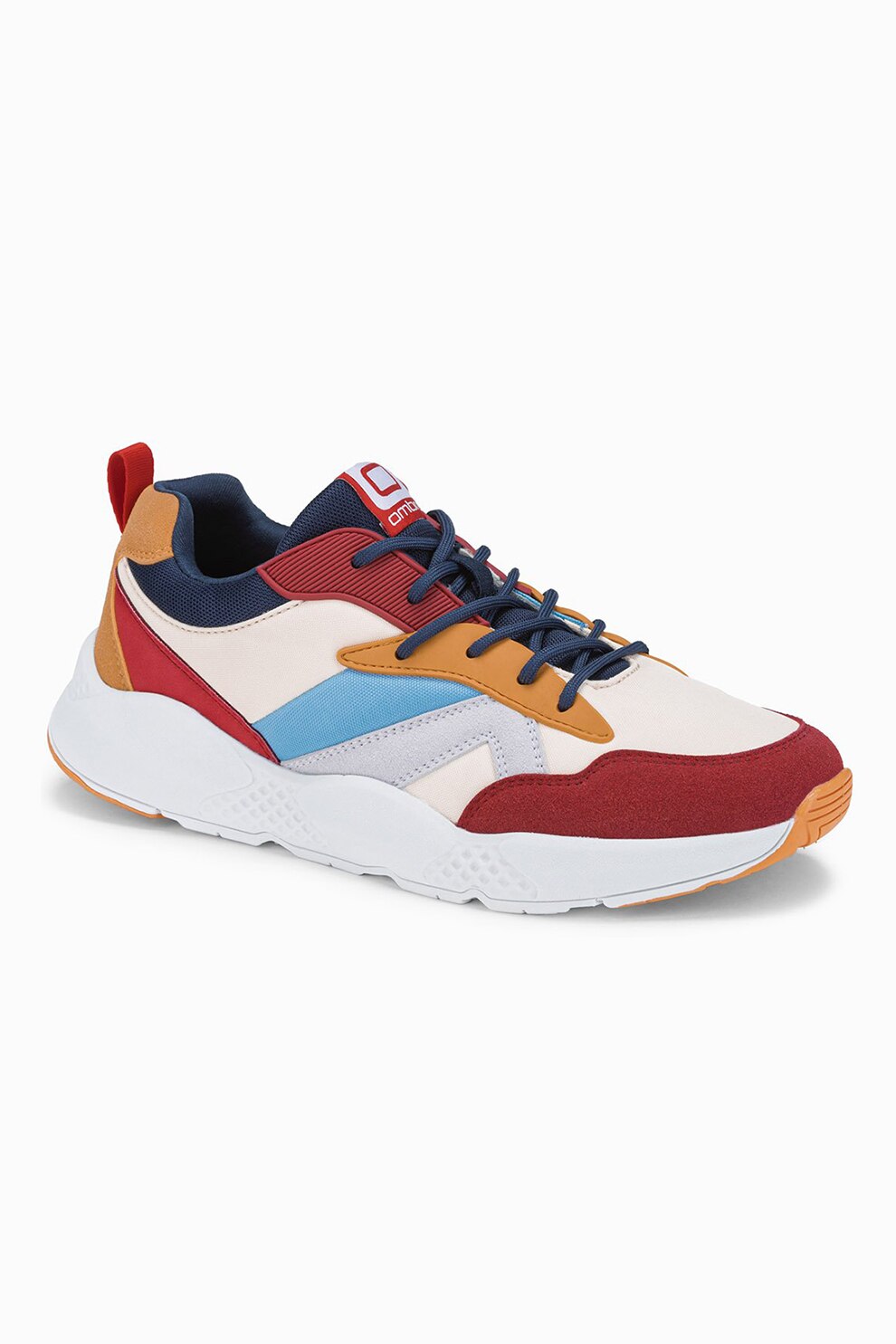 OMBRE, Pantofi sport de piele ecologica si material textil cu aspect colorblock, Rosu inchis/Oranj