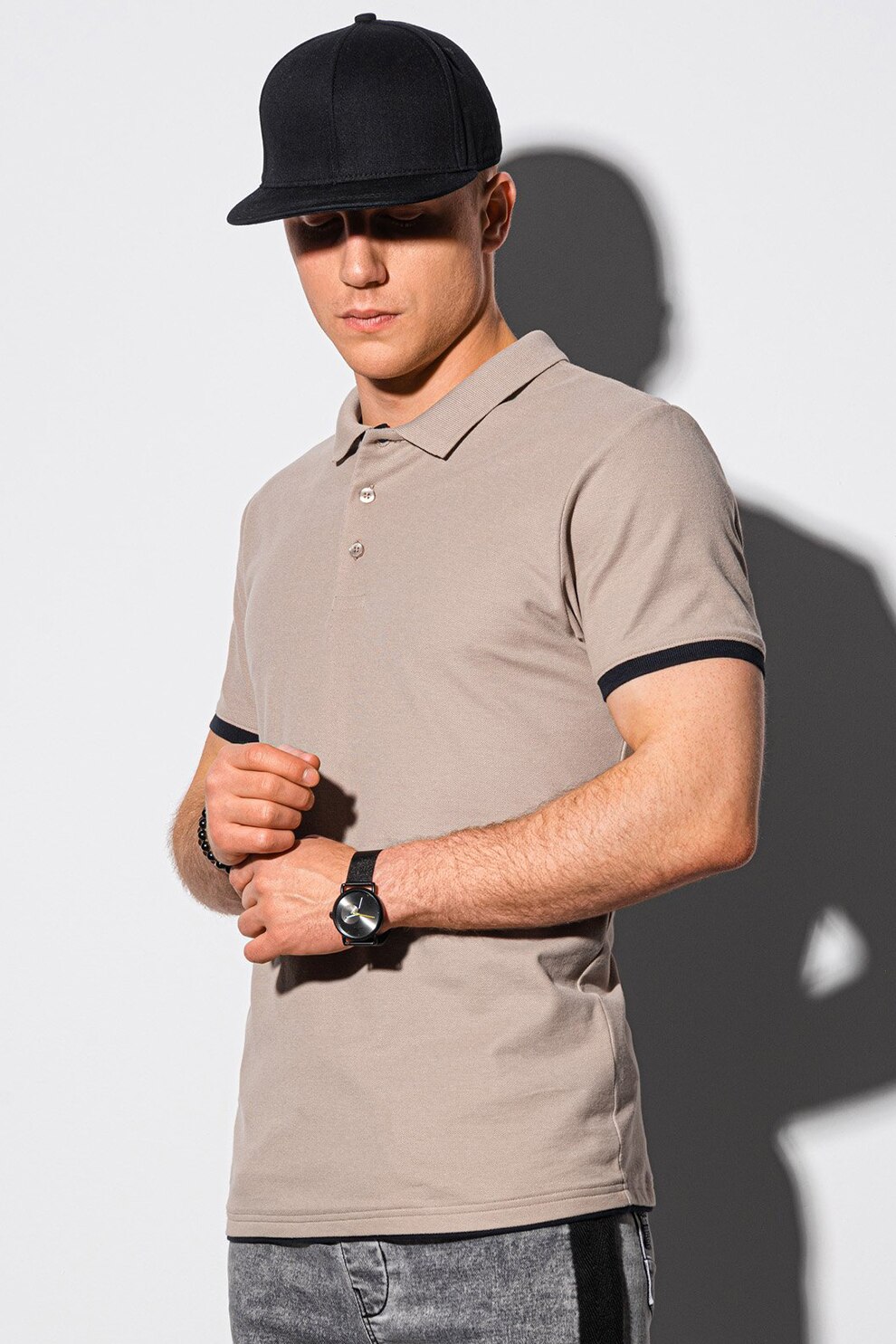 OMBRE, Tricou polo de bumbac cu material pique, Cafeniu
