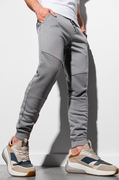 OMBRE, Pantaloni sport slim fit cu segmente striate, Gri OMBRE, Pantaloni sport slim fit cu segmente striate, Gri