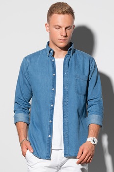 OMBRE, Camasa de denim cu buzunar pe piept, Albastru OMBRE, Camasa de denim cu buzunar pe piept, Albastru