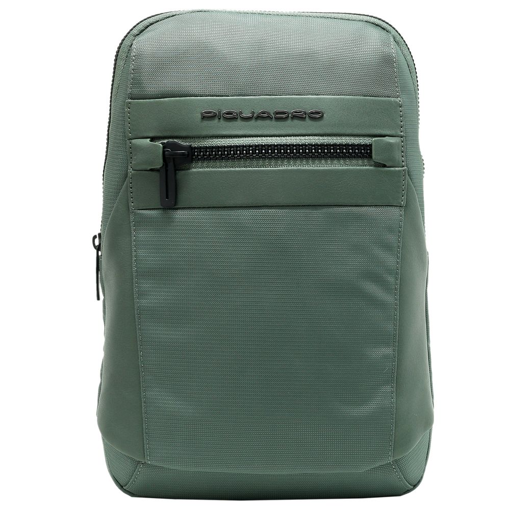 Rucsac cu o singura curea PIQUADRO din tesut si piele, port ipad, sistem RFID, CA5751S117/VE, verde