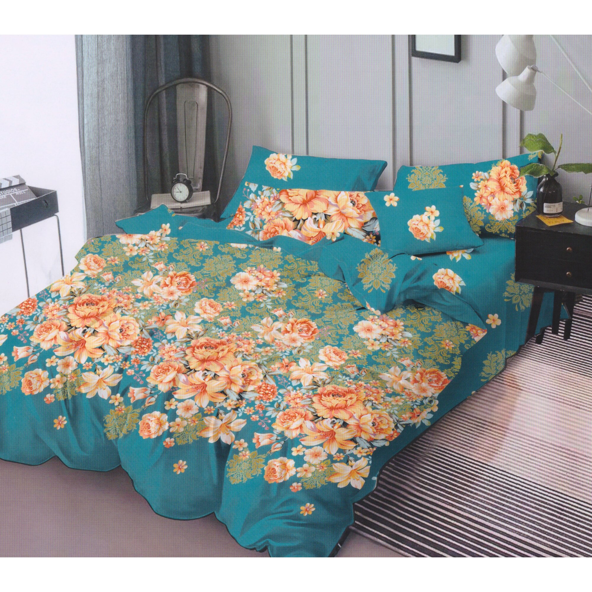 Set 6 piese, Lenjerie de pat dublu din bumbac FINET, multicolor - LFP72