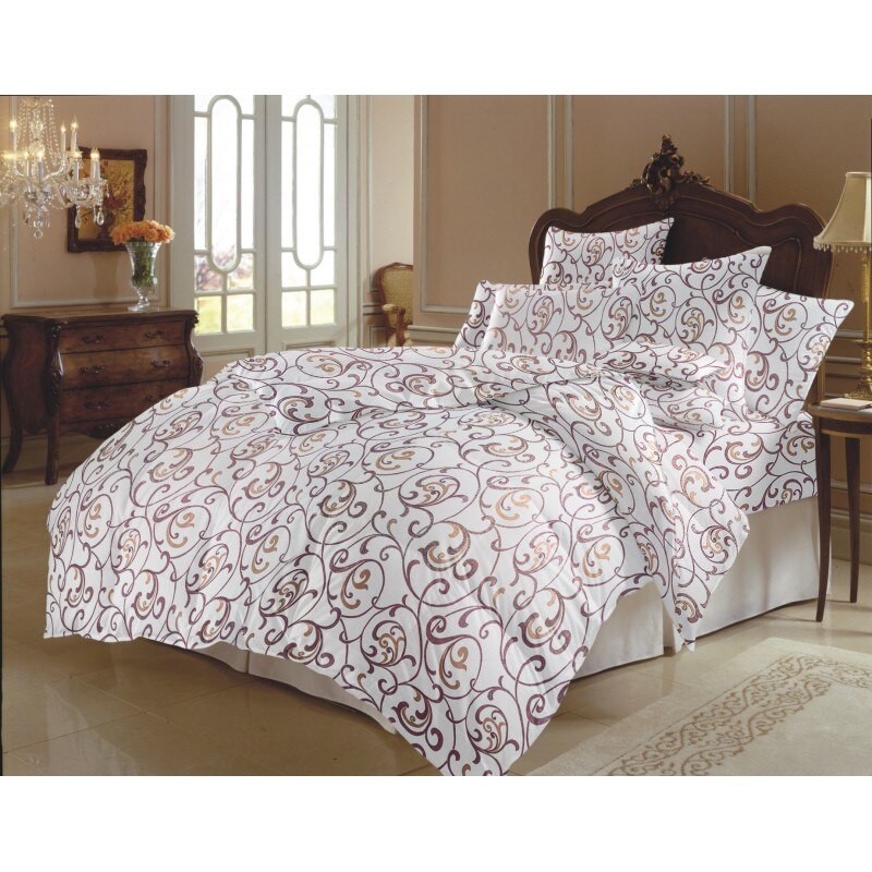 Lenjerie de pat, pentru 2 persoane, alb/maro, 200x220 cm