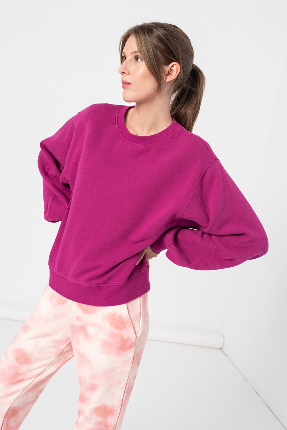 UGG, Bluza sport cu maneci balon Brook, Fucsia