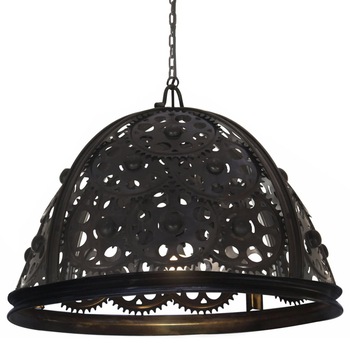 Lampa de tavan industriala cu lant, vidaXL, Metal, model roata, 65 x 116 cm, Negru Lampa de tavan industriala cu lant, vidaXL, Metal, model roata, 65 x 116 cm, Negru