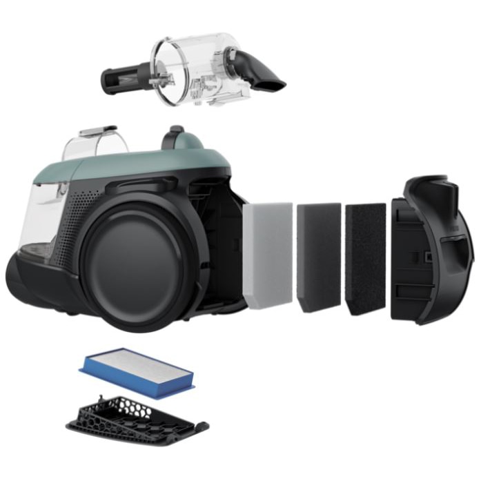 Aspirator fara sac Electrolux EL61C2OG, 700 W, 1,6L, filtrare in 6 trepte, filtru Hygiene 12 lavabil, perie ParkettoPro, verde oceanic