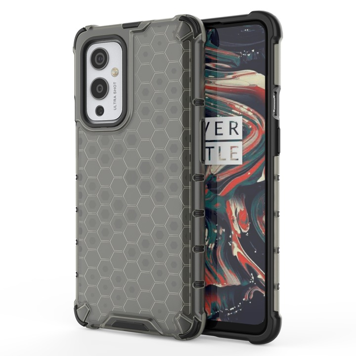 Калъф Honeycomb, съвместим с OnePlus 9 Pro, твърда термопластмаса, черен