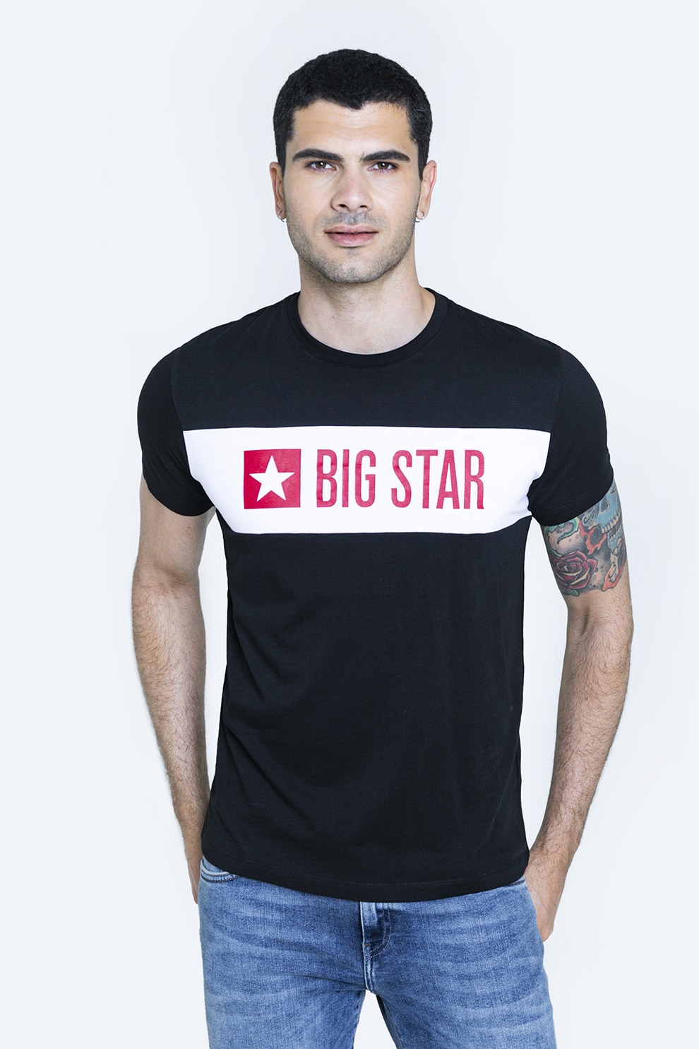 Big Star, Tricou din bumbac cu imprimeu logo, Negru/Alb/Rosu