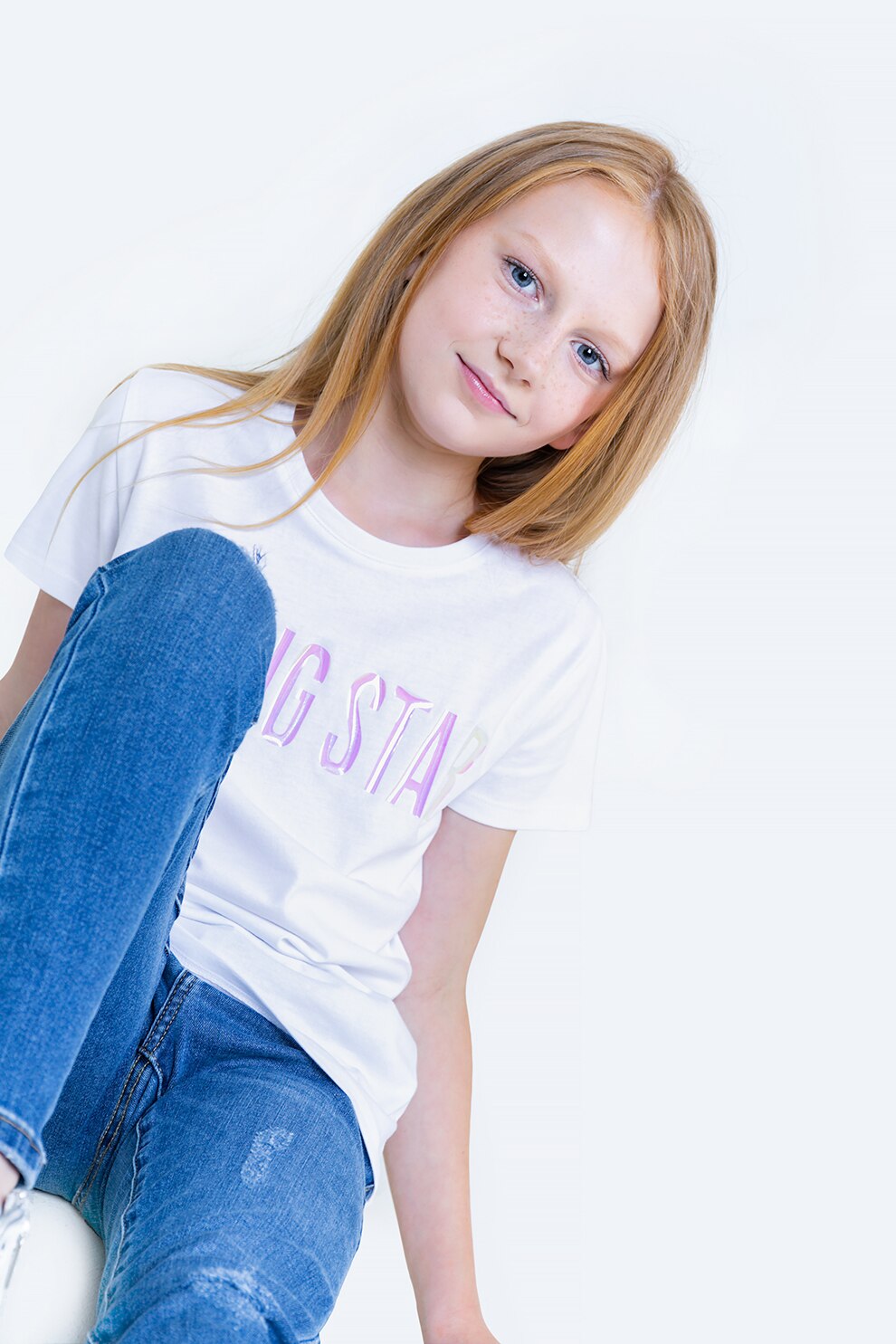 Big Star, Tricou cu logo lucios, Alb/Roz