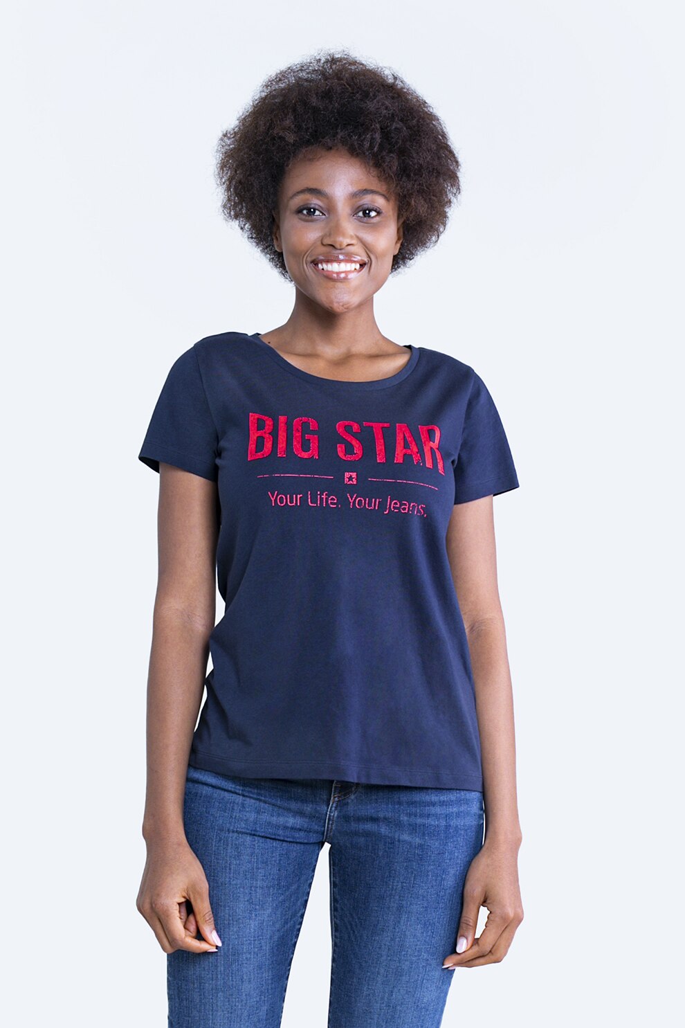 Big Star, Tricou cu imprimeu logo, Bleumarin/Rosu