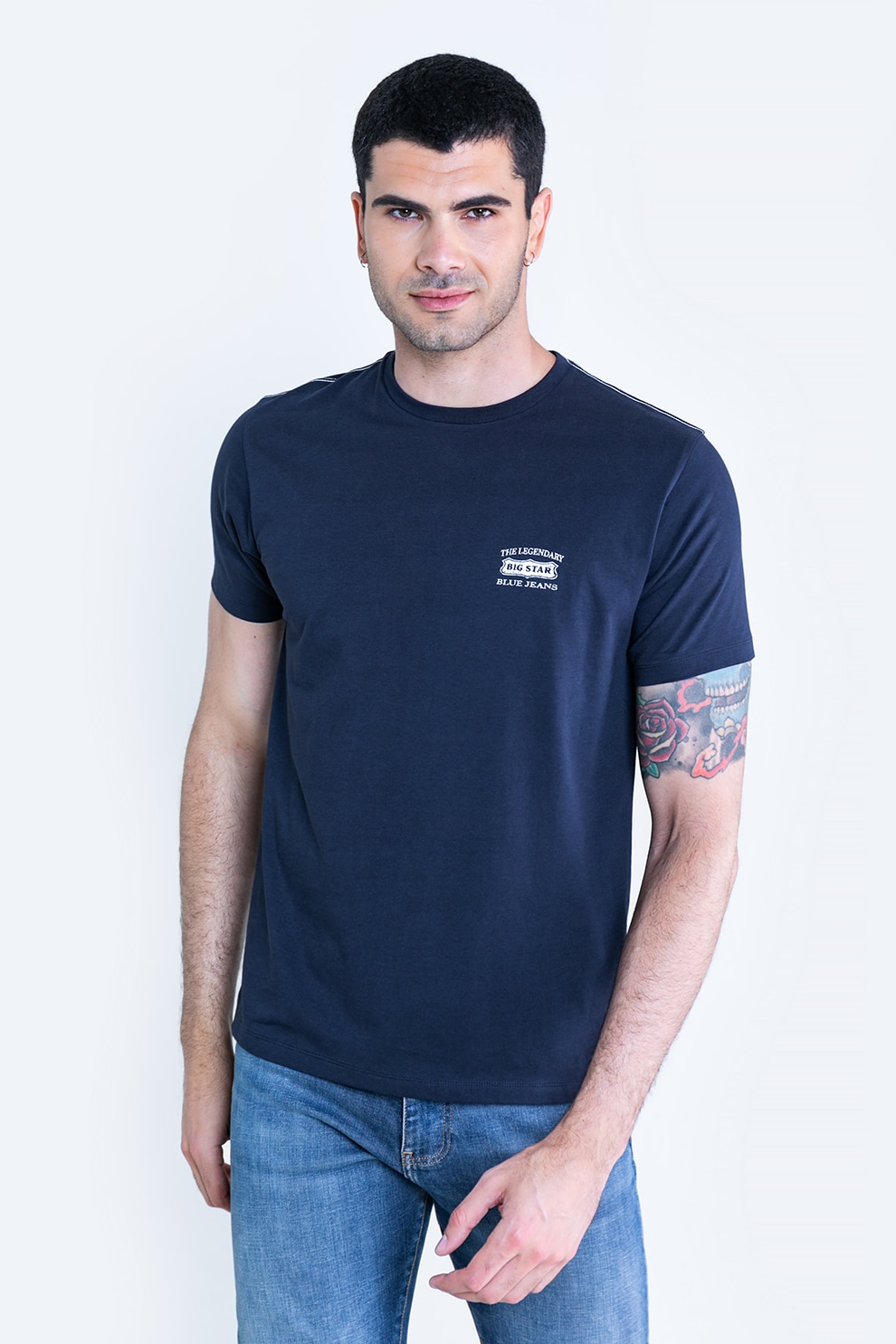 Big Star, Tricou cu detaliu logo, Bleumarin/Alb