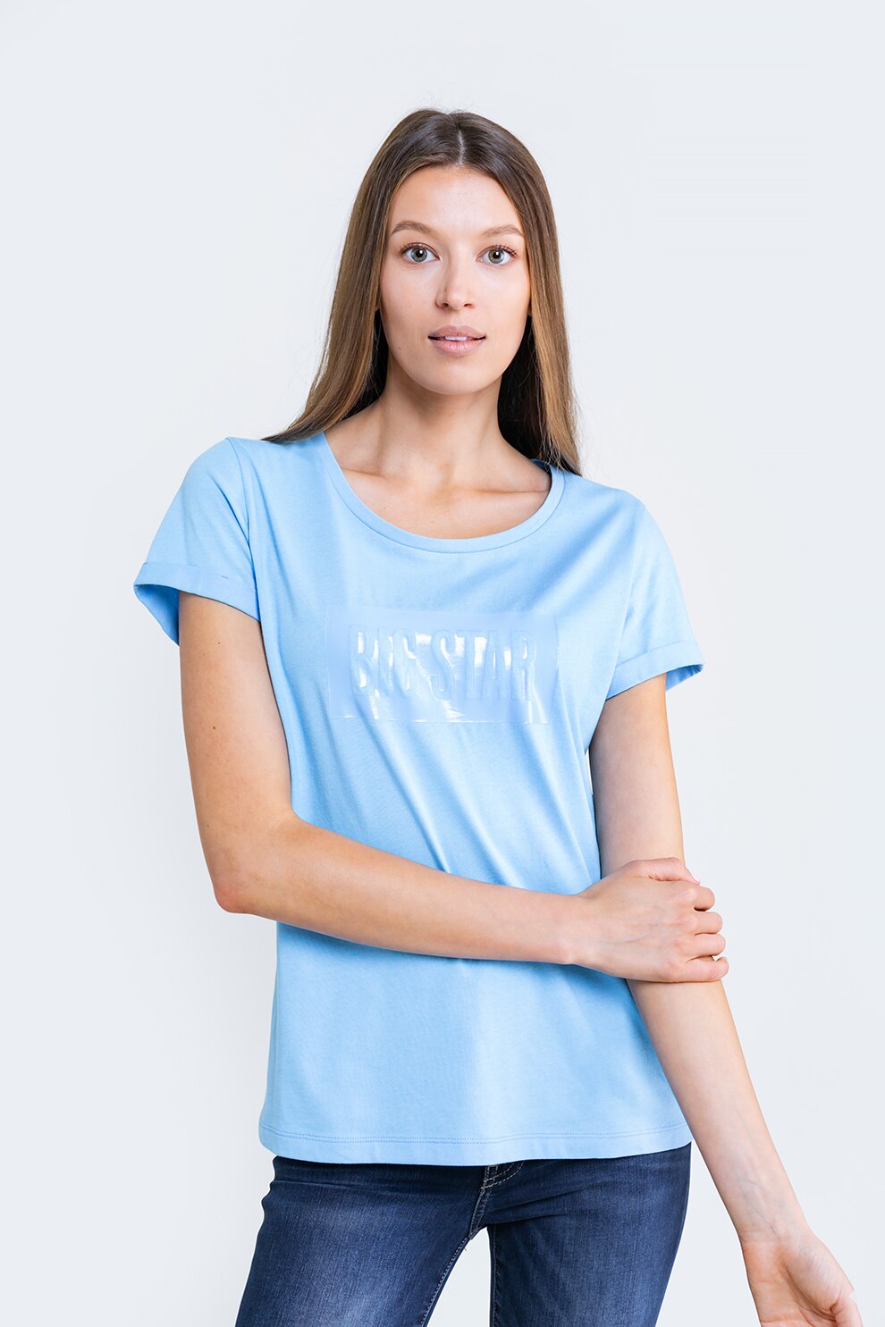 Big Star, Tricou cu logo lucios, Albastru deschis