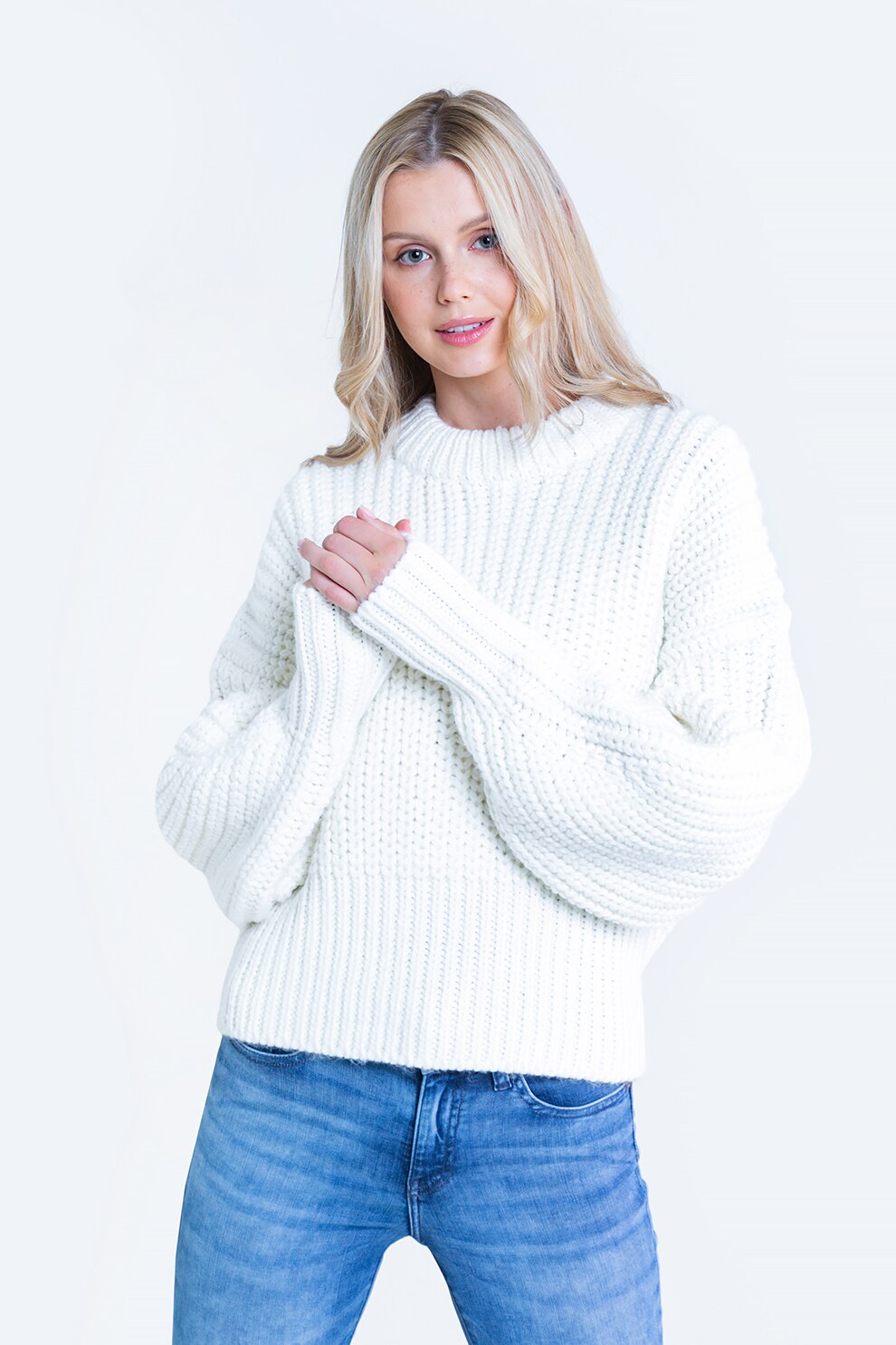 Big Star, Pulover lejer cu maneci cazute, Alb, One Size