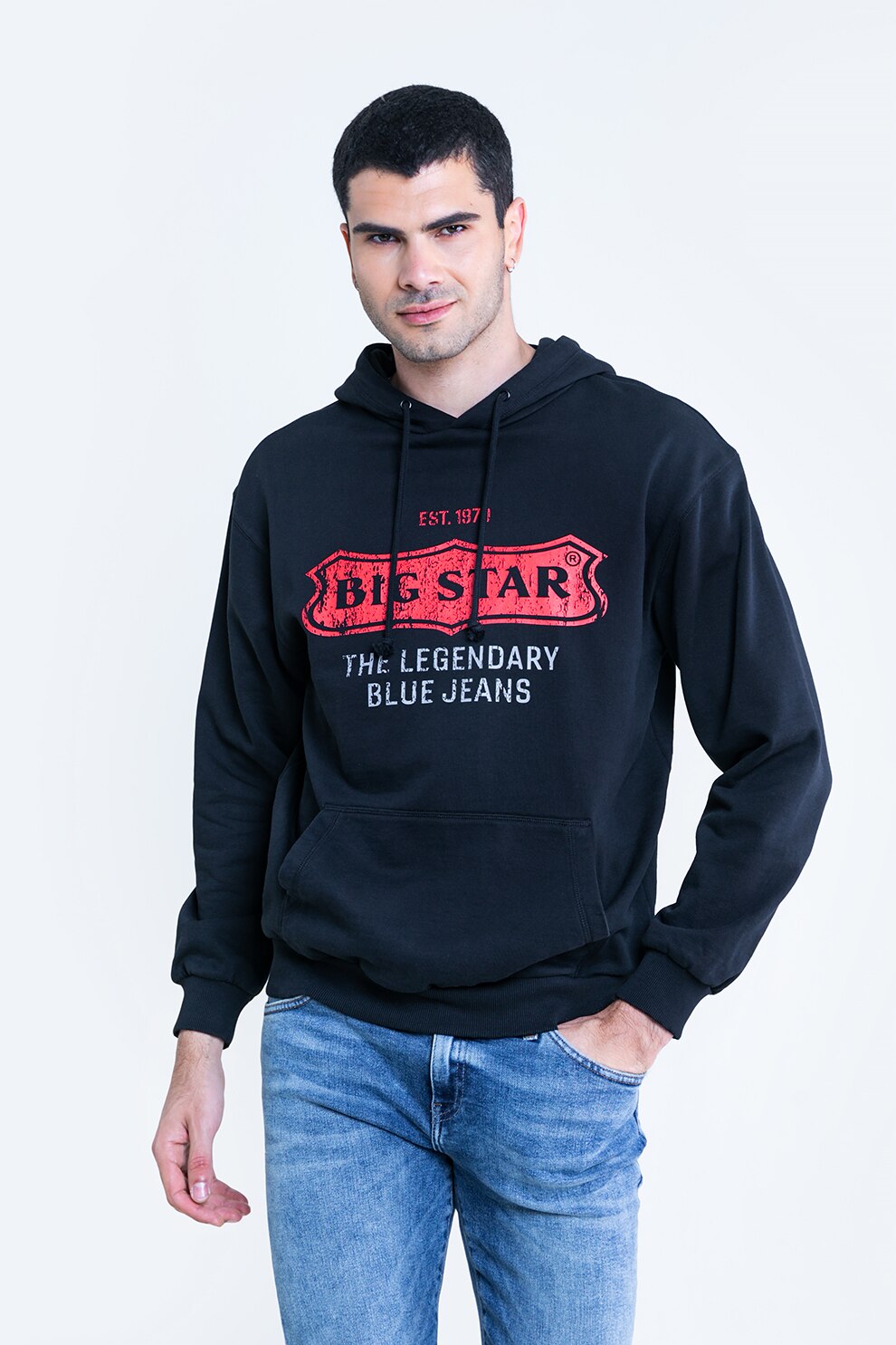 Big Star, Hanorac cu imprimeu logo si buzunar kangaroo, Bleumarin/Rosu/Alb