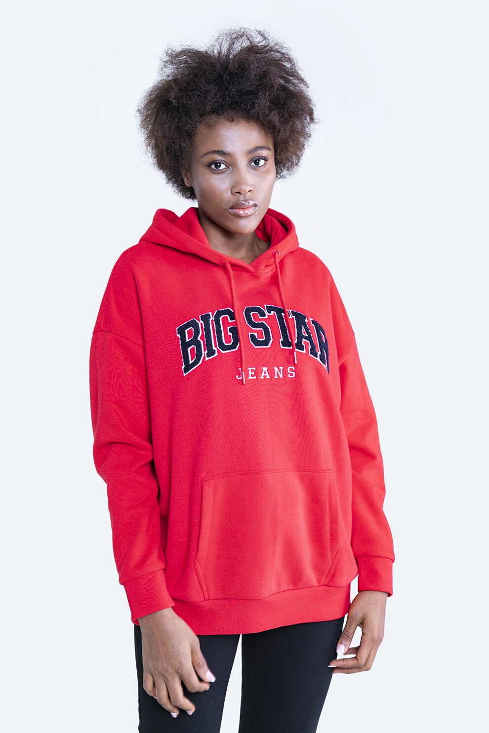 Big Star, Hanorac cu maneci cazute si buzunar kangaroo, Rosu/Negru/Alb