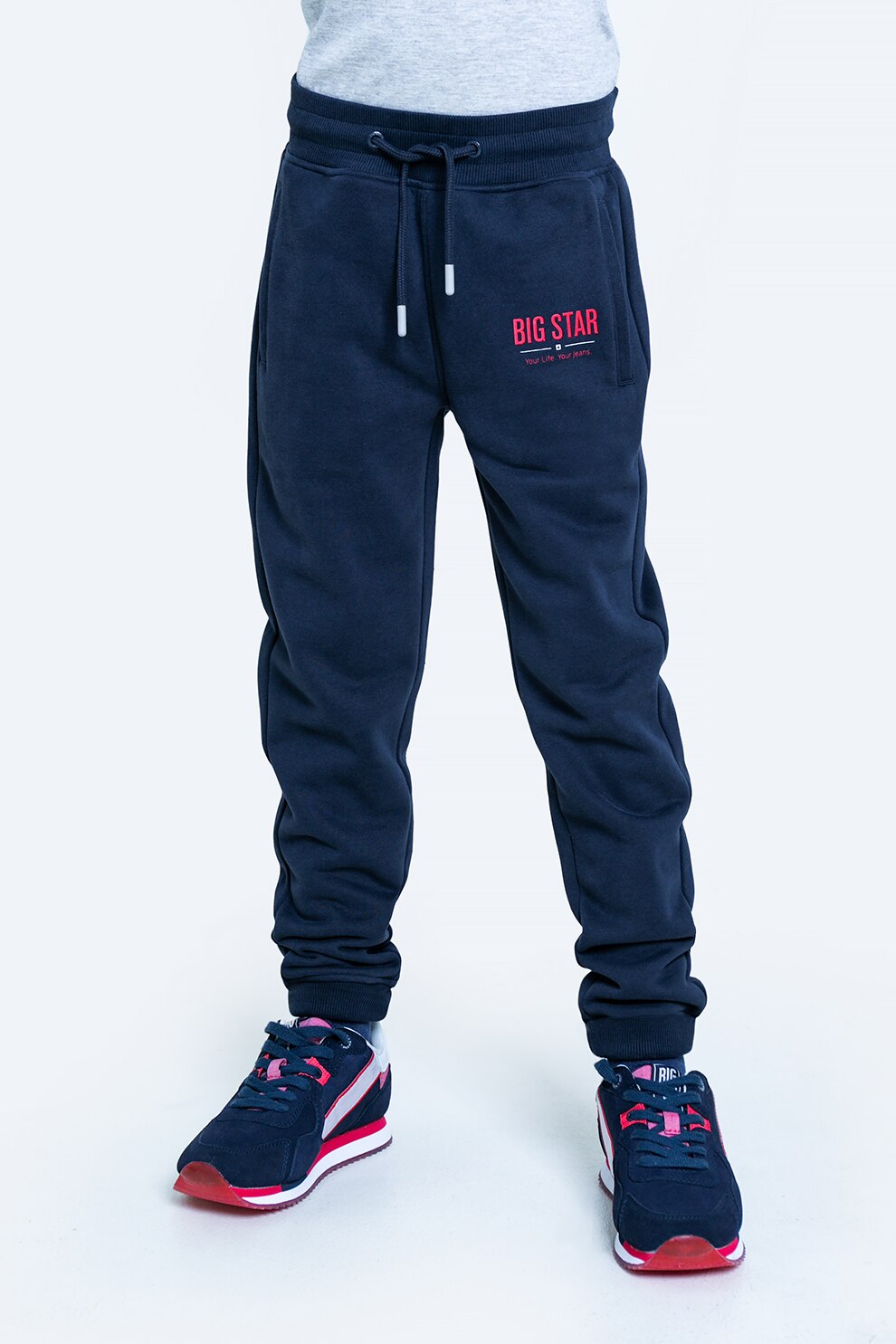 Big Star, Pantaloni sport din amestec din bumbac cu snur in talie, Bleumarin
