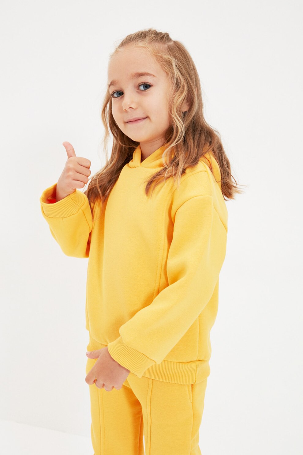 Trendyol, Hanorac din amestec de bumbac cu maneci cazute, Galben