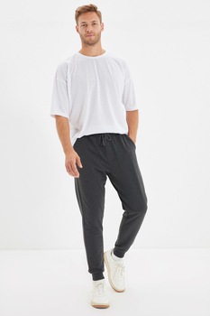 Trendyol, Set de pantaloni conici cu snur - 2 perechi, Gri antracit/Negru