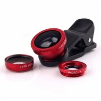 Obiectiv universal, superangular Fisheye Lens 3 in 1 compatibil cu Smartphone / Tablete, Rosu