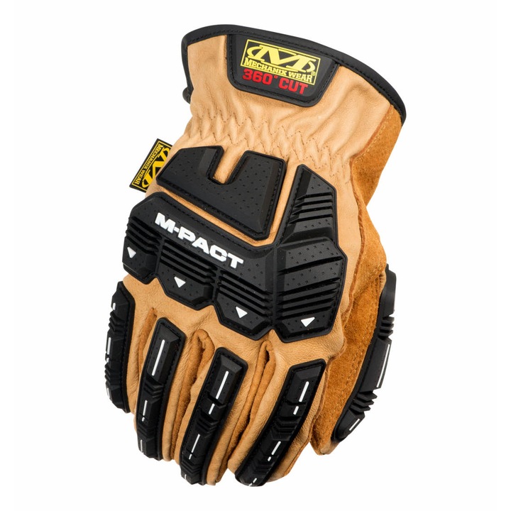 Manusi fara degete pentru Tamplarie Mechanix DuraHide M-Pact, Piele naturala/TPR, Negru/Galben
