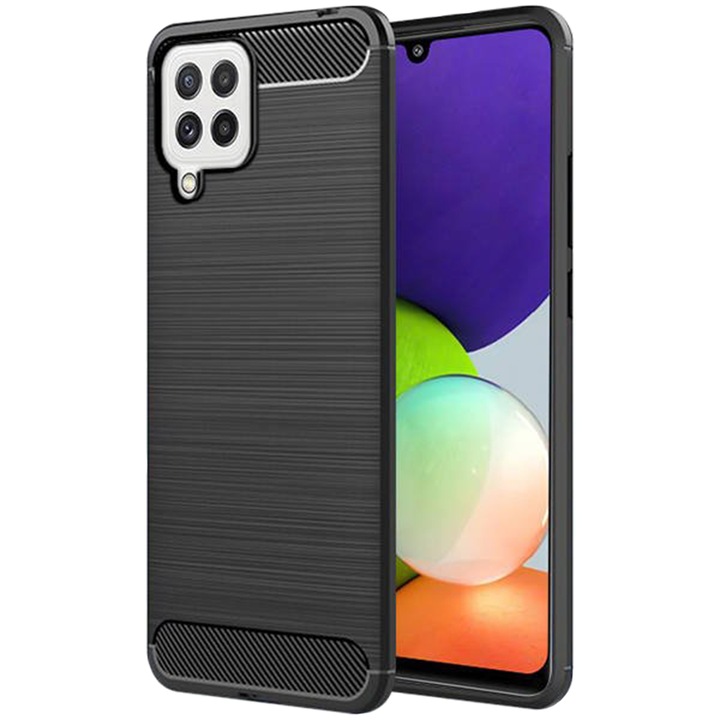 Husa compatibila cu Samsung Galaxy A22 4G, G-Tech TPU din carbon, Negru