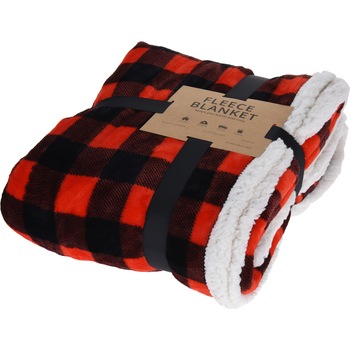 Patura cu blanita Squares, 160x130 cm, poliester, 890 g, 230 GSM/200 GSM, rosu/negru Patura cu blanita Squares, 160x130 cm, poliester, 890 g, 230 GSM/200 GSM, rosu/negru