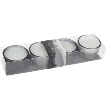 Set 4 lumanari in suport sticla, 5x3 cm Set 4 lumanari in suport sticla, 5x3 cm