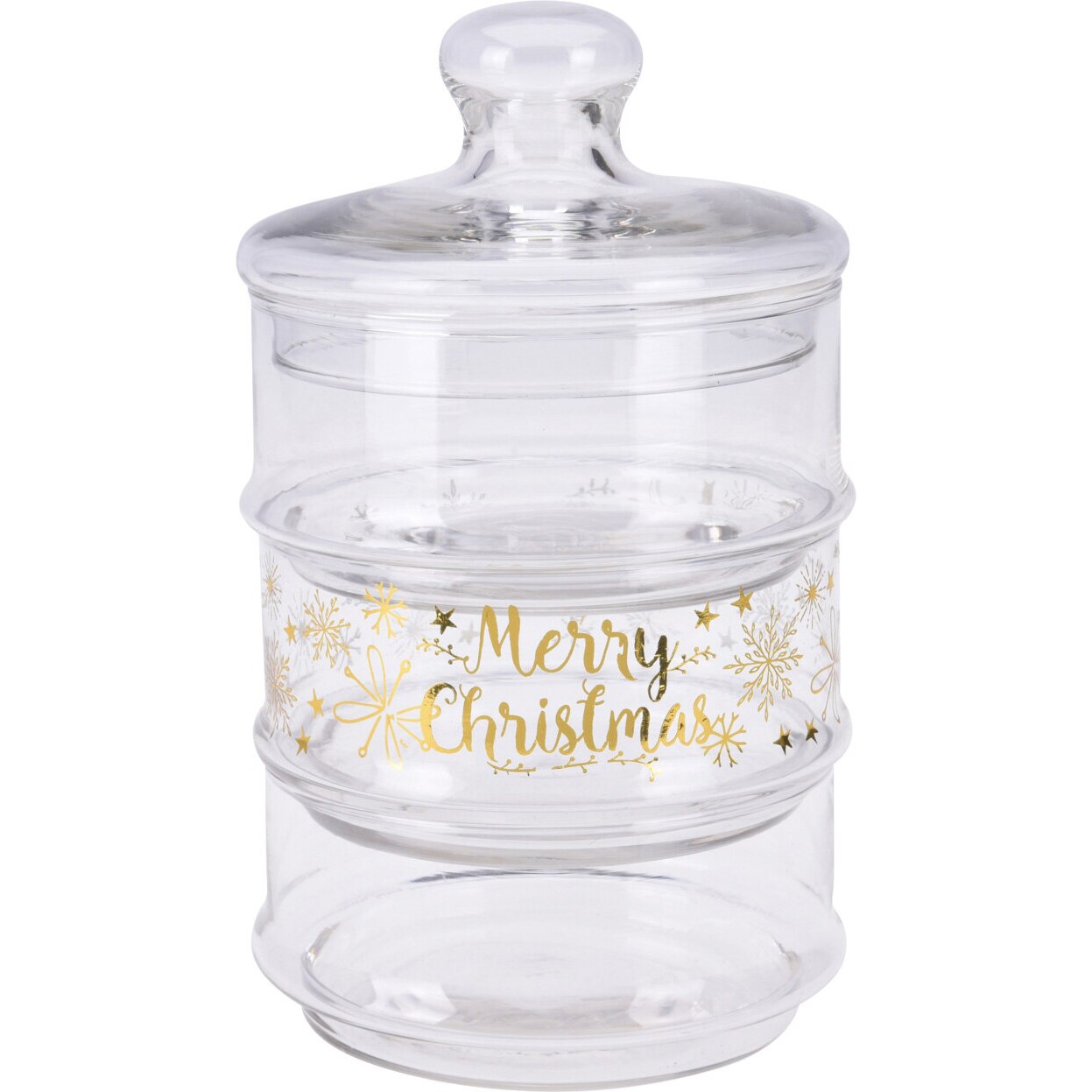 Borcan depozitare cu capac Excellent Houseware, 3 nivele, sticla, 12.5x23 cm