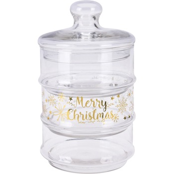 Borcan depozitare cu capac Excellent Houseware, 3 nivele, sticla, 12.5x23 cm Borcan depozitare cu capac Excellent Houseware, 3 nivele, sticla, 12.5x23 cm