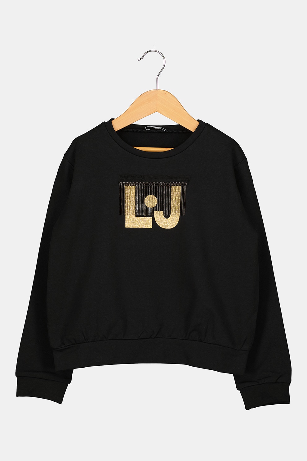 Liu Jo, Bluza sport cu logo stralucitor, Negru/Auriu/Argintiu