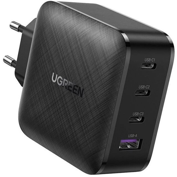 Мрежово зарядно Ugreen CD224 70774, PPS, 65W, USB/ 3x USB-C, Quick Charge 3.0, Power Delivery, SCP, FCP, AFC, черен