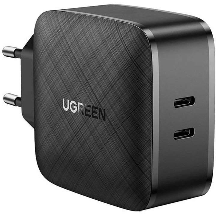 Мрежово зарядно Ugreen CD216, 2xUSB-C, 66W, PD, черен