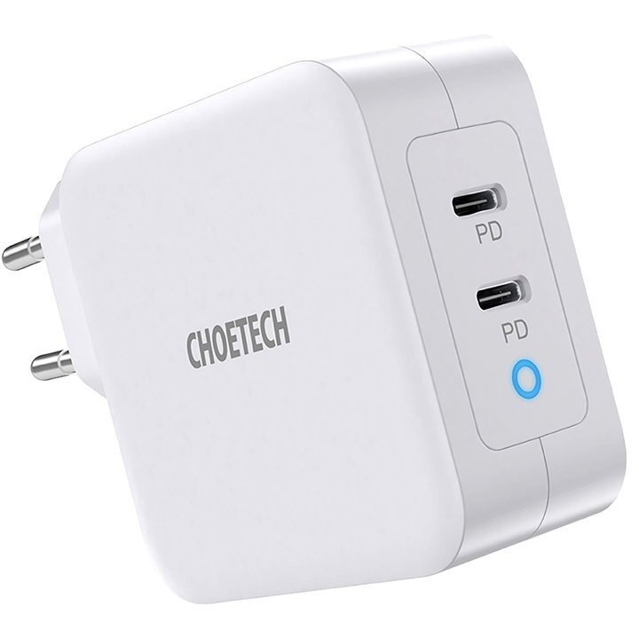 Töltő 2 x USB-C kimenettel, Choetech GaN gyorstöltő 100 W USB-C PD fehér