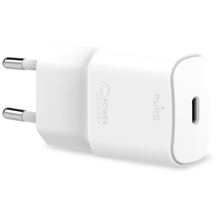 Puro White Mini gyors hálózati töltő, USB-C, Power Delivery, 20W, fehér