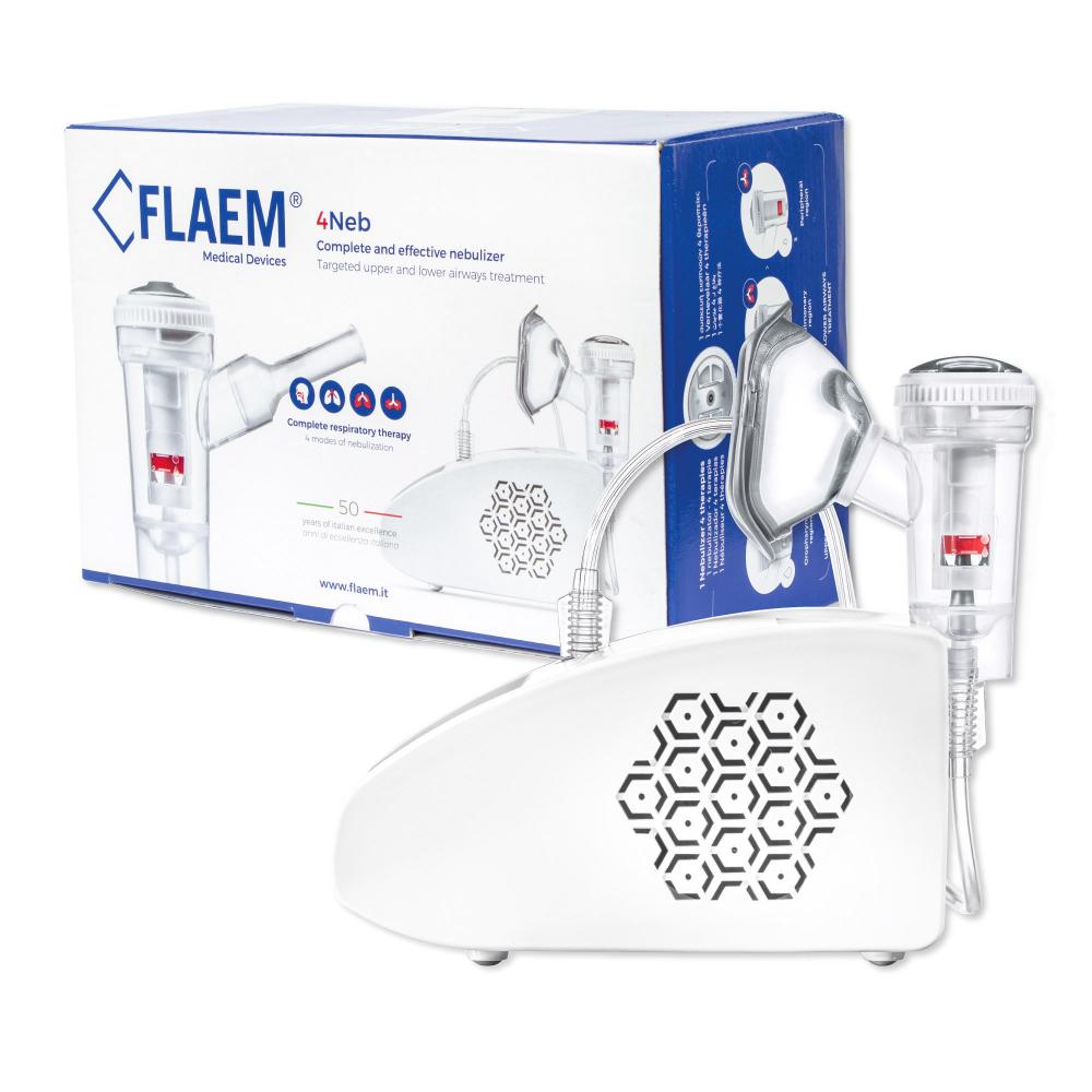 Inhalator Flaem 4NEB cu nebulizatoare RF9, Particule MMAD in 4 moduri, Alb