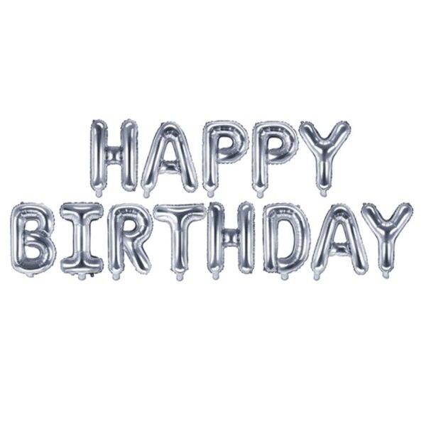 Set baloane folie Happy Birthday, Argintiu, 35 cm