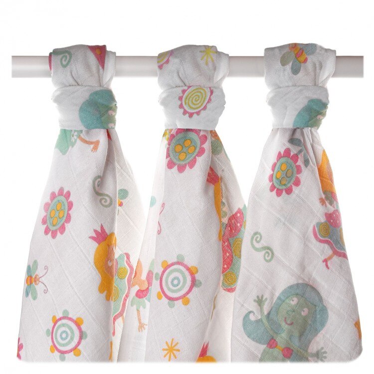 Set 3 scutece copii cu imprimeu, XKKO, Bumbac, Multicolor, 80x80 cm