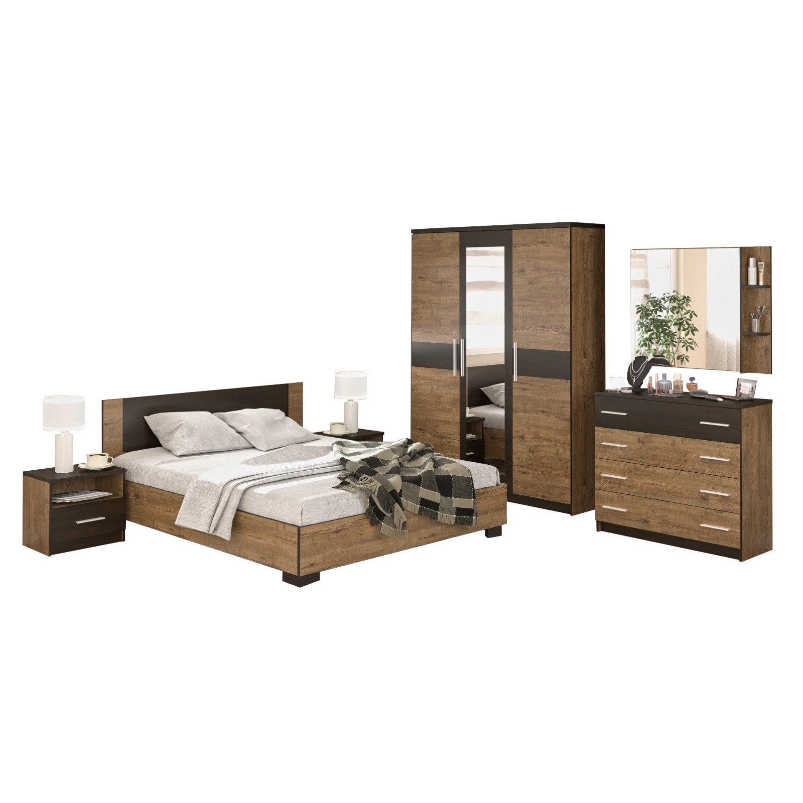 Set Dormitor Veronika Stejar inchis si Wenge 160x200 cm