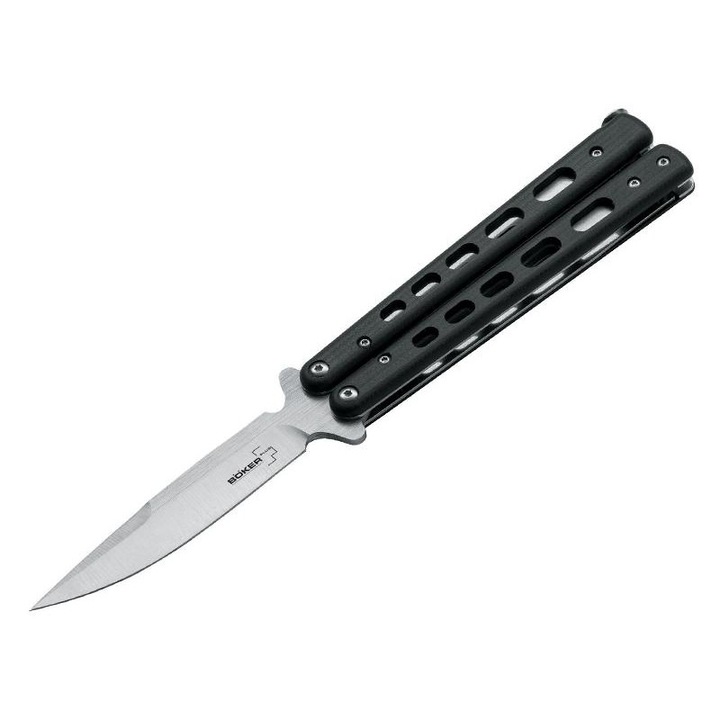 Cutit Fluture Boker Plus Balisong Premium, Lama Otel Inoxidabil de Inalta Performanta, Maner Ergonomic din Titan Anodizat cu Insertii G10, Mecanism Fluid, Constructie Durabila, Ideal pentru Antrenament si Colectie, Design Modern, Rezistenta