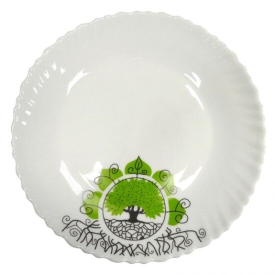 Set 6 farfurii albe,opal,desert,model copacul vietii,diametru 20cm