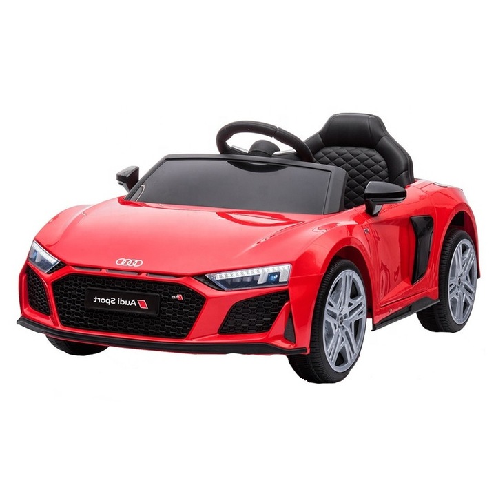Masinuta electrica copii Audi R8 Red cu licenta, acumulator 12V 78W, scaun din piele si roti EVA, bluetooth, display, usi cu deschidere, muzica, USB, lumini LED, oglinzi retrovizoare, pornire la buton, sarcina maxima 30 kg