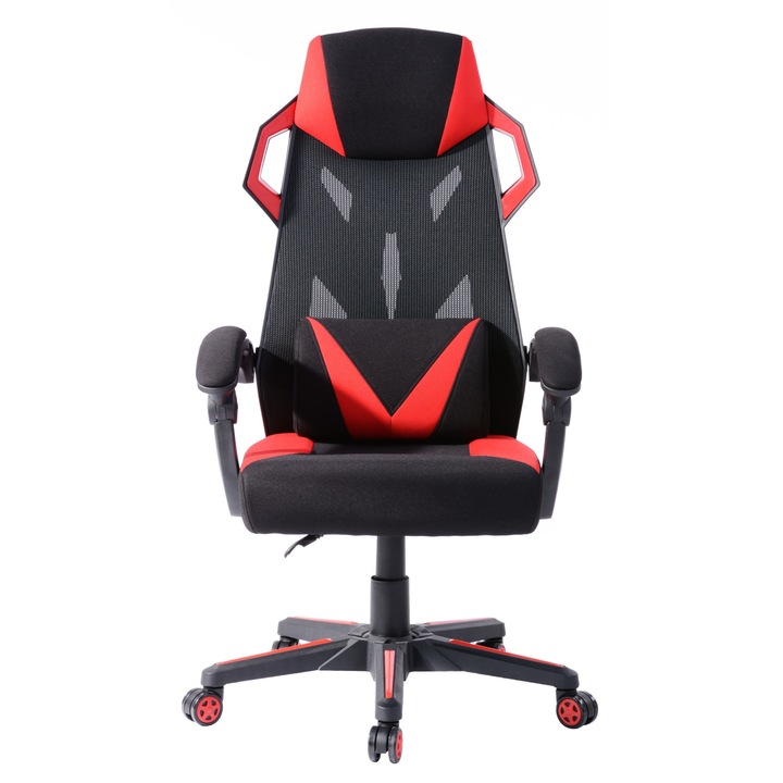 Стол за гейминг DacEnergy, въртящ се, регулируем на височина, тапициран с PVC цвят черен/червен