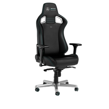 Scaun gaming NobleChairs EPIC Mercedes-AMG Petronas Edition, Piele sintetica, Negru/Argintiu, SGL Scaun gaming NobleChairs EPIC Mercedes-AMG Petronas Edition, Piele sintetica, Negru/Argintiu, SGL