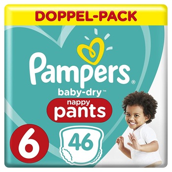 Pachet de 46 scutece chilotei Pampers Baby Dry Nappies, Marimea 6 Pachet de 46 scutece chilotei Pampers Baby Dry Nappies, Marimea 6