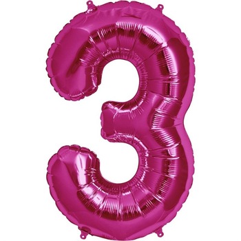 Balon folie figurina cifra mare 3 magenta, 86 cm, Amscan Balon folie figurina cifra mare 3 magenta, 86 cm, Amscan