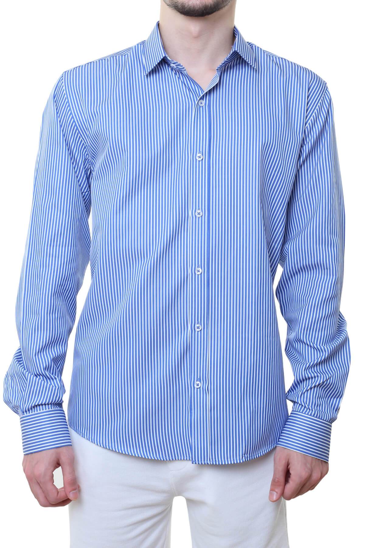 Camasa in dungi, Regular fit, 100% Bumbac, Albastru/Alb, XXL